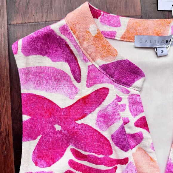 NWT Baltic Born Pink Multi Floral Cami Short Linen Blend Dress Sz S Cute Summer - Picture 10 of 16